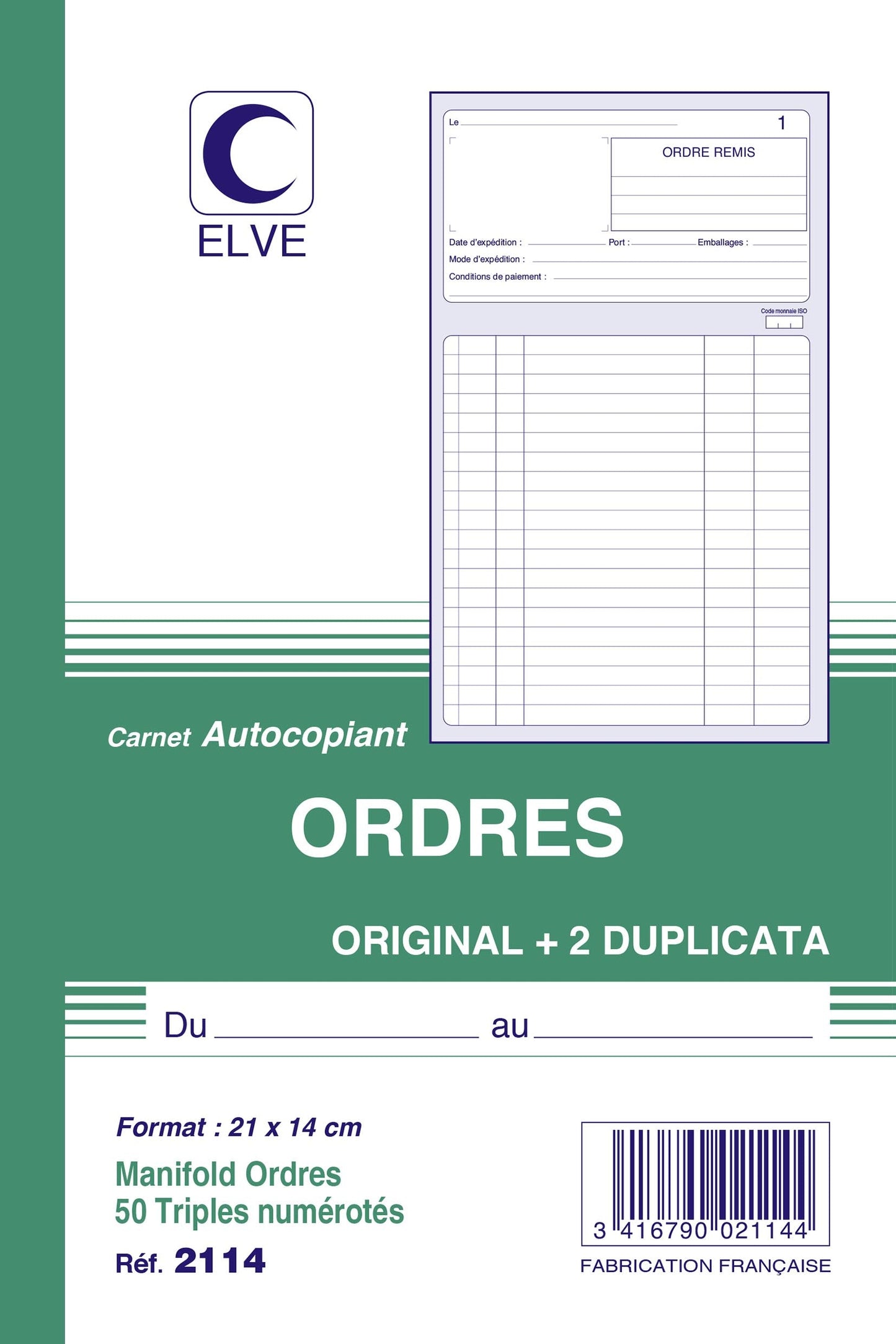 Ref: 2114 - Carnet "Ordres" - A5 - 50 tripli - vendu par 10