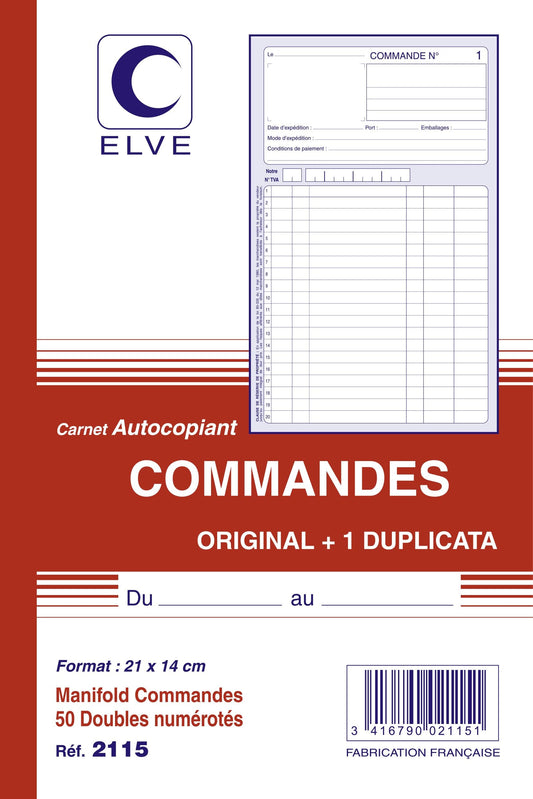 Ref: 2115 - Carnet "Commandes" - A5 - 50 dupli - vendu par 10