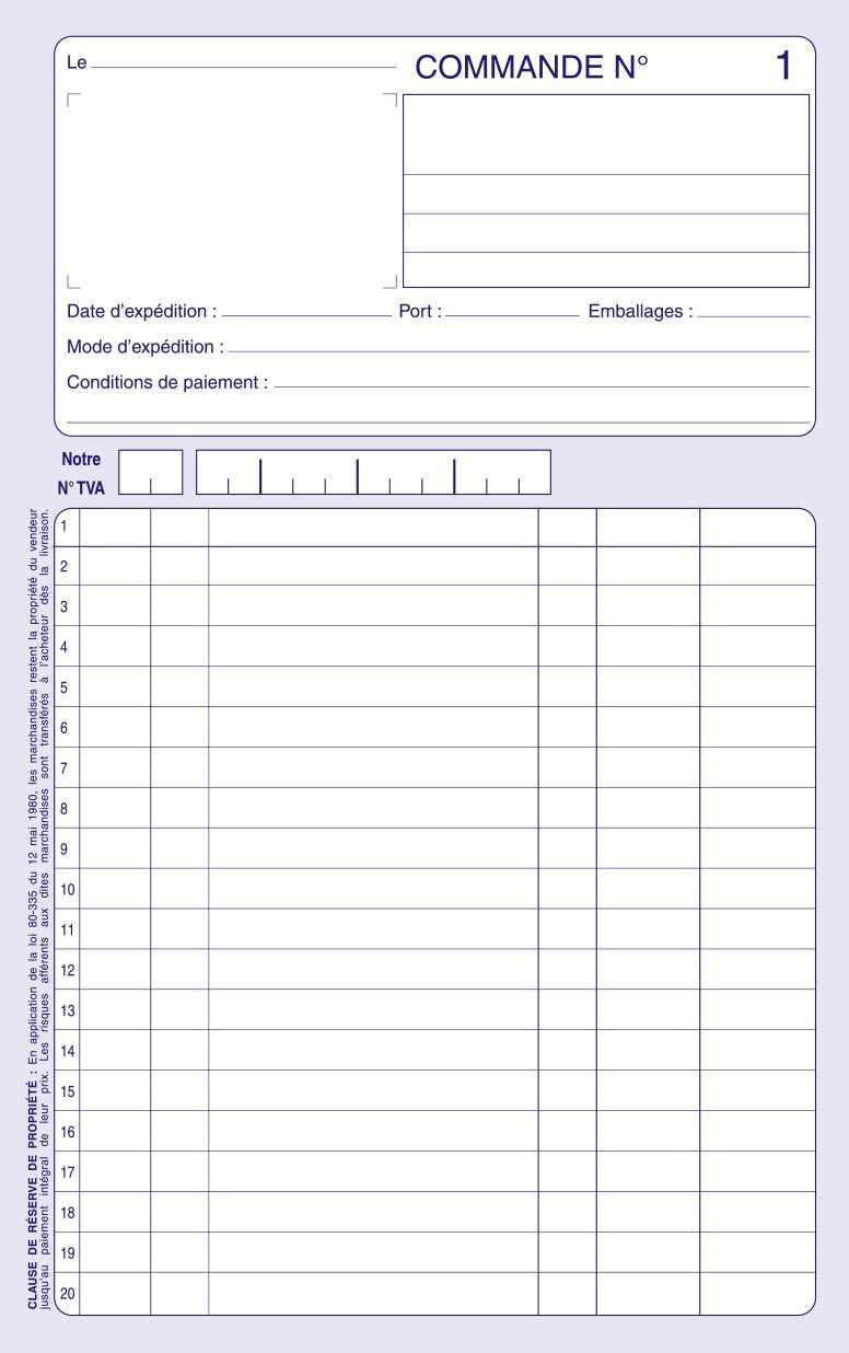 Ref: 2115 - Carnet "Commandes" - A5 - 50 dupli - vendu par 10