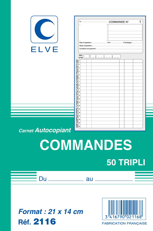 Ref: 2116 - Carnet "Commandes" - A5 - 50 tripli - vendu par 10