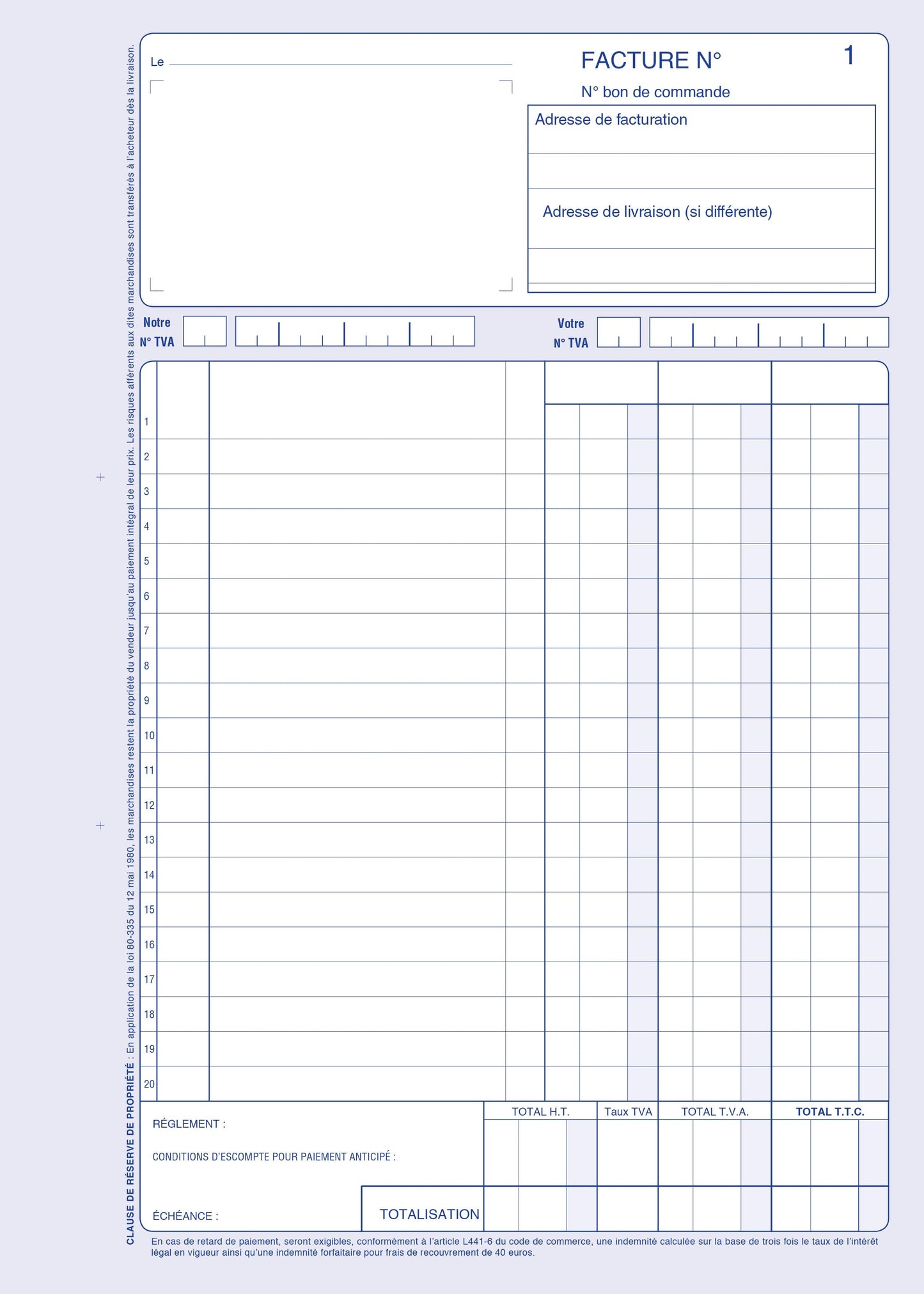 Ref: 2125 - Carnet "Factures avec TVA" - A4 - 50 dupli - vendu par 5
