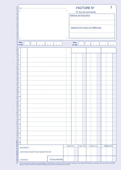Ref: 2125 - Carnet "Factures avec TVA" - A4 - 50 dupli - vendu par 5