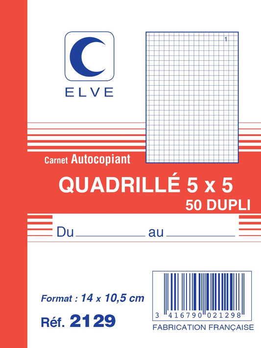 Ref: 2129 - Carnet quadrillé 5*5 - A6 - 50 dupli - vendu par 10