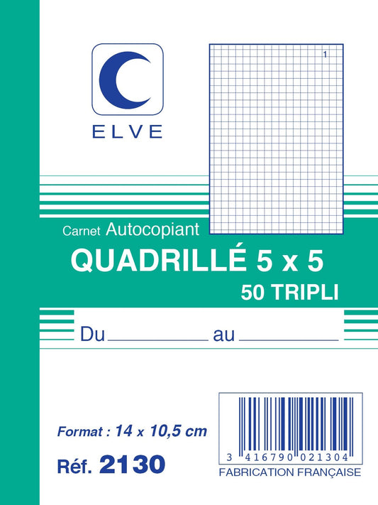 Ref: 2130 - Carnet quadrillé 5*5 - A6 - 50 tripli - vendu par 10