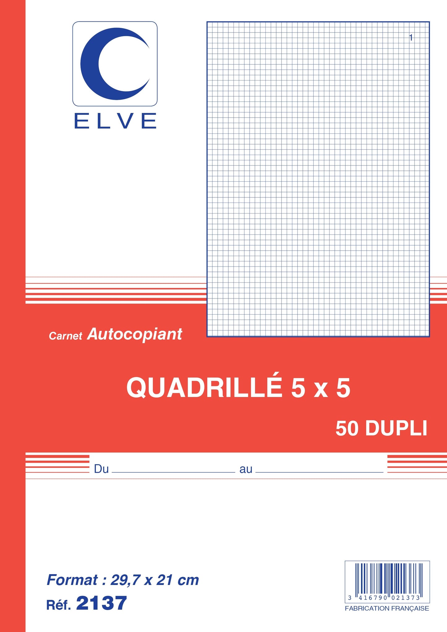 Ref: 2137 - Carnet quadrillé 5*5 - A4 - 50 dupli - vendu par 5