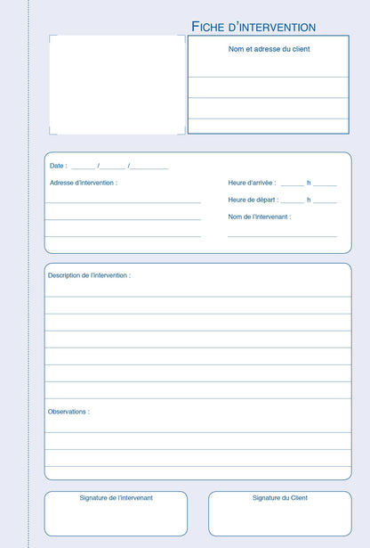 Ref: 2143 - Carnet "Fiches d'intervention" A5 - 50 tripli - vendu par 10