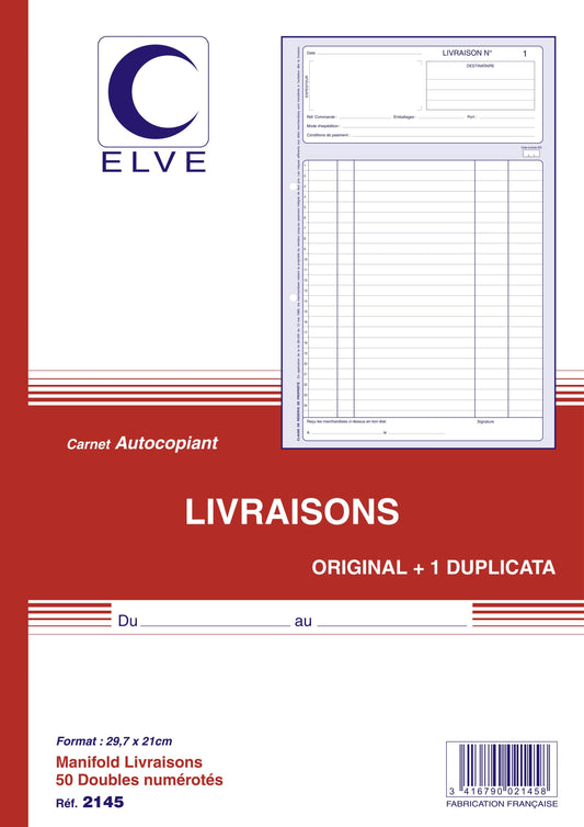 Ref: 2145 - Carnet "Livraisons" - A4 - 50 dupli - vendu par 5