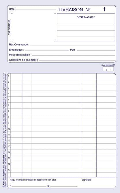 Ref: 2146 - Carnet "Livraisons" - A4 - 50 tripli - vendu par 5