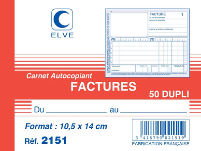 Ref: 2151 - Carnet "Factures avec TVA" - A6 - 50 dupli - vendu par 10