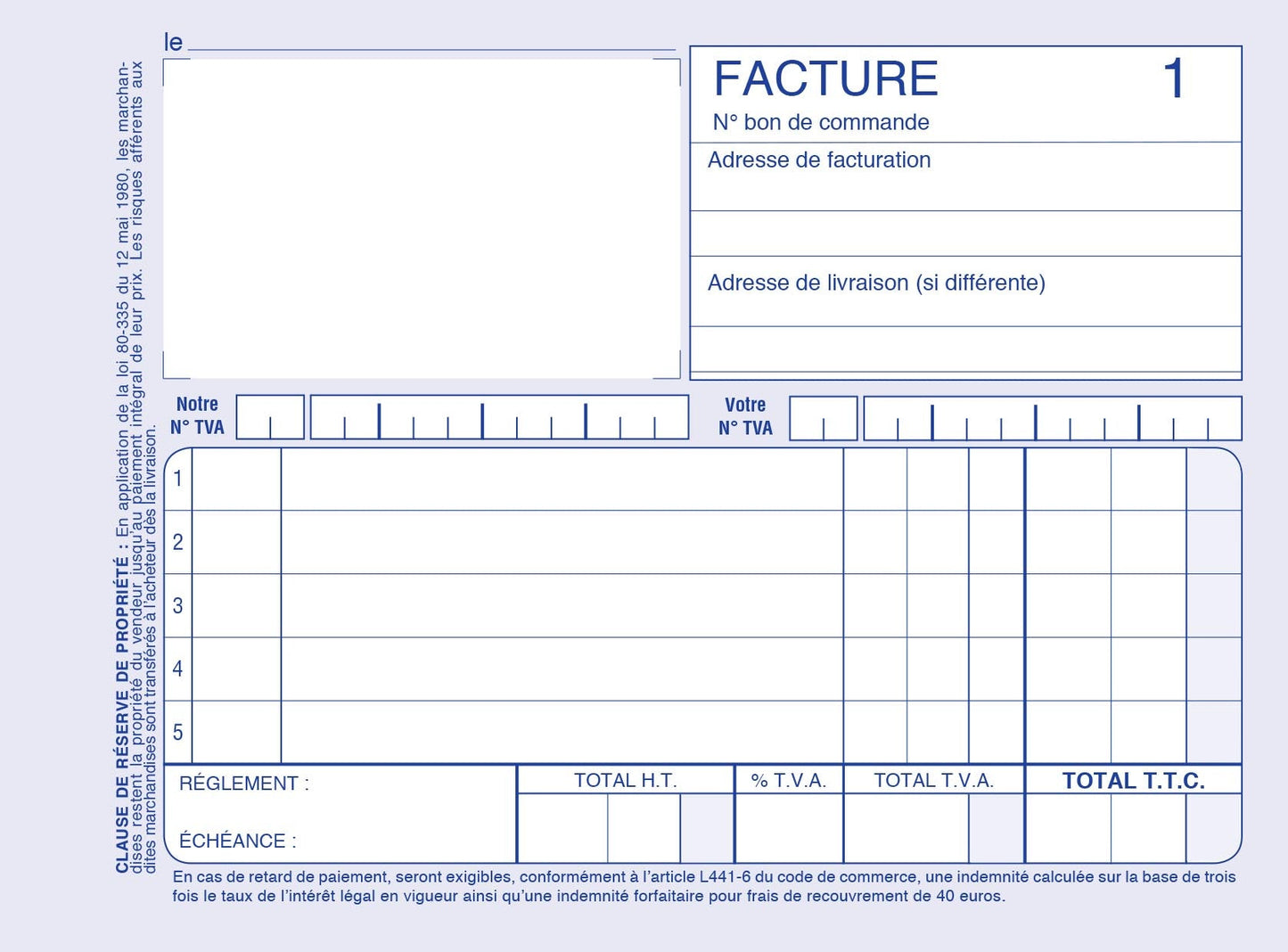 Ref: 2151 - Carnet "Factures avec TVA" - A6 - 50 dupli - vendu par 10