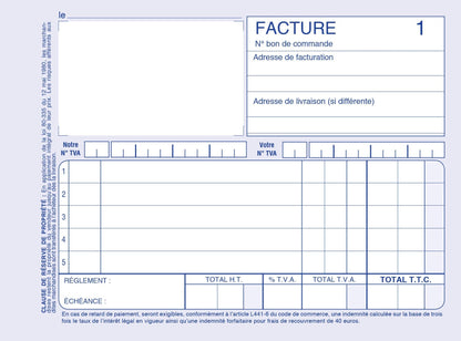 Ref: 2151 - Carnet "Factures avec TVA" - A6 - 50 dupli - vendu par 10