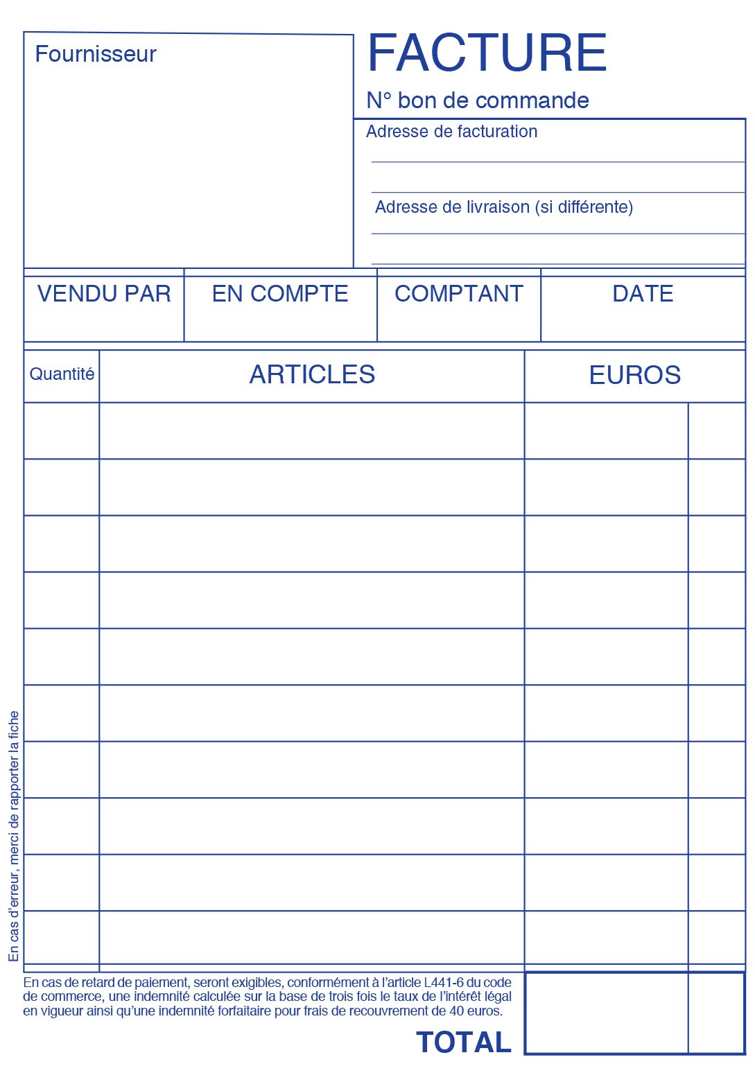 Ref: 2152 - Carnet "Factures sans TVA" - 100 x 155 - 50 dupli - vendu par 10