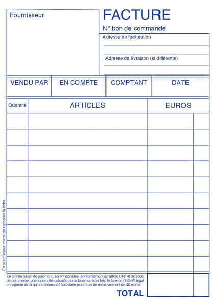Ref: 2152 - Carnet "Factures sans TVA" - 100 x 155 - 50 dupli - vendu par 10
