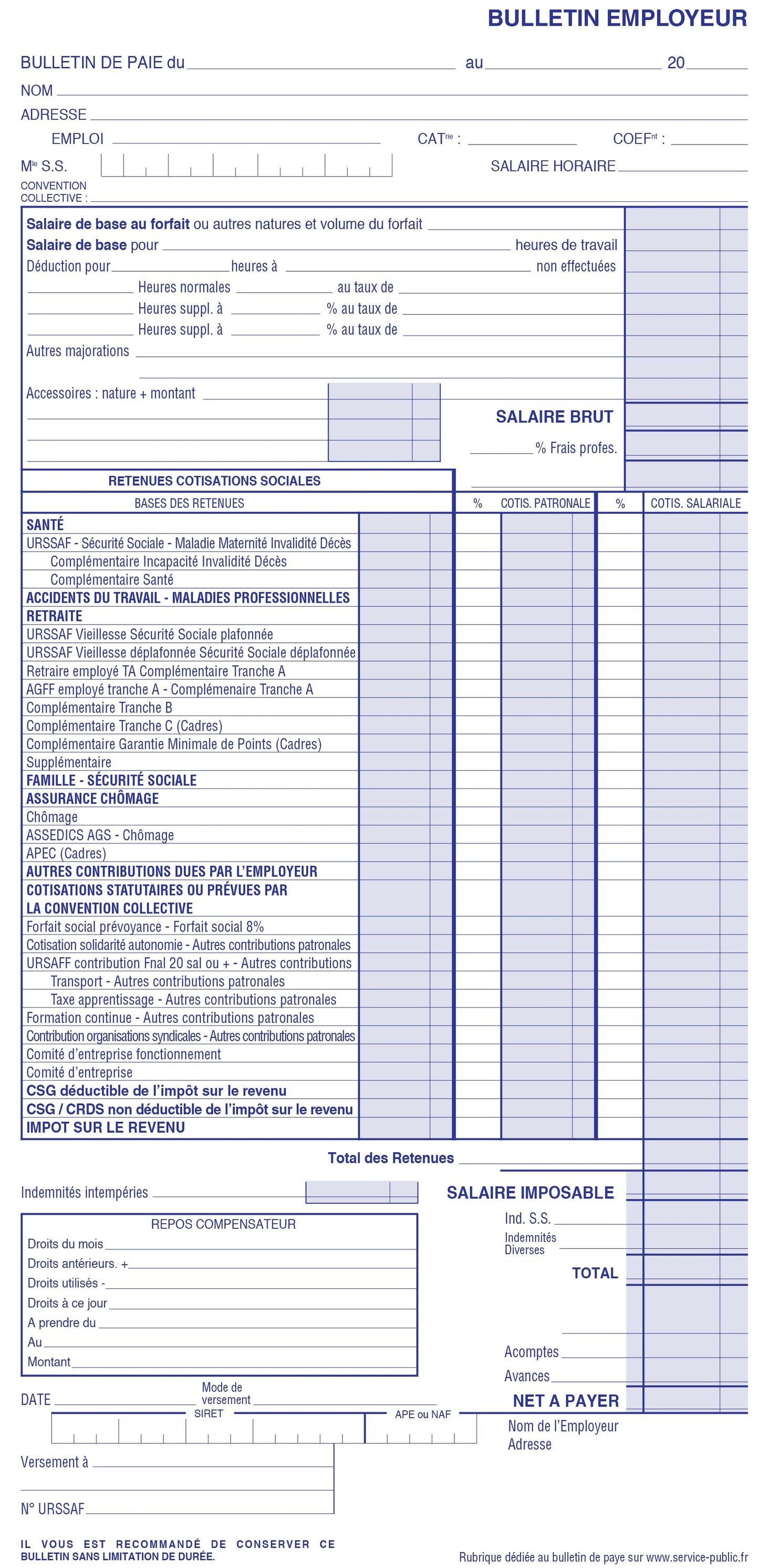 Ref: 2158 - Carnet "Bulletins de salaire simplifiés" - 310 x 150 mm - 50 dupli - vendu par 5