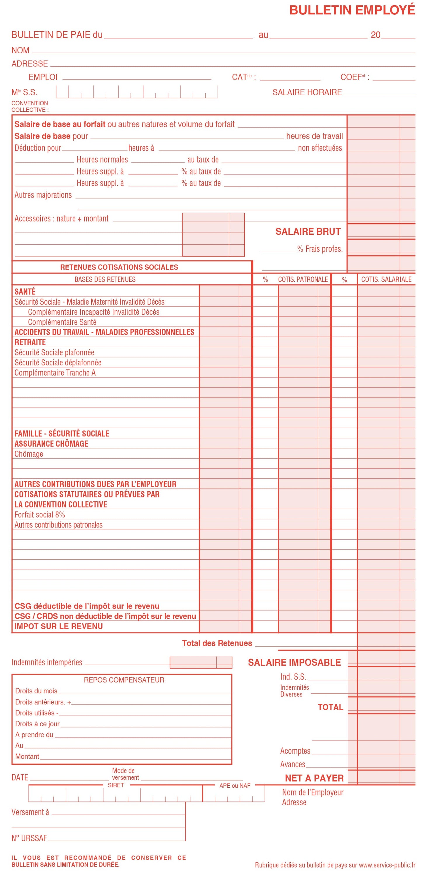 Ref: 2158 - Carnet "Bulletins de salaire simplifiés" - 310 x 150 mm - 50 dupli - vendu par 5
