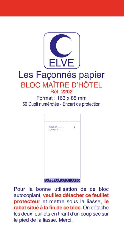 Ref: 2202 - Lot de 10 blocs "maître d'hôtel numérotés" - 165 x 85 - 50 dupli -