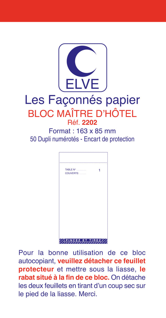 Ref: 2202 - Lot de 10 blocs "maître d'hôtel numérotés" - 165 x 85 - 50 dupli -