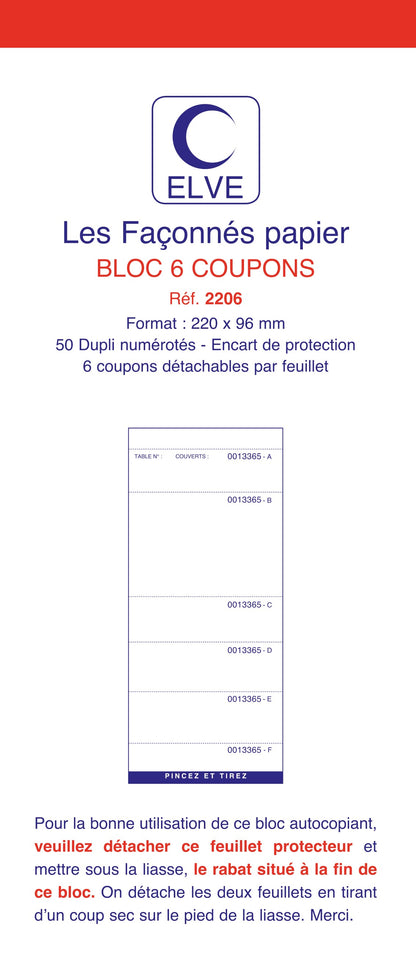 Ref: 2206 - Lot de 10 blocs "6 coupons numérotés - 220 x 96 - 50 dupli - V