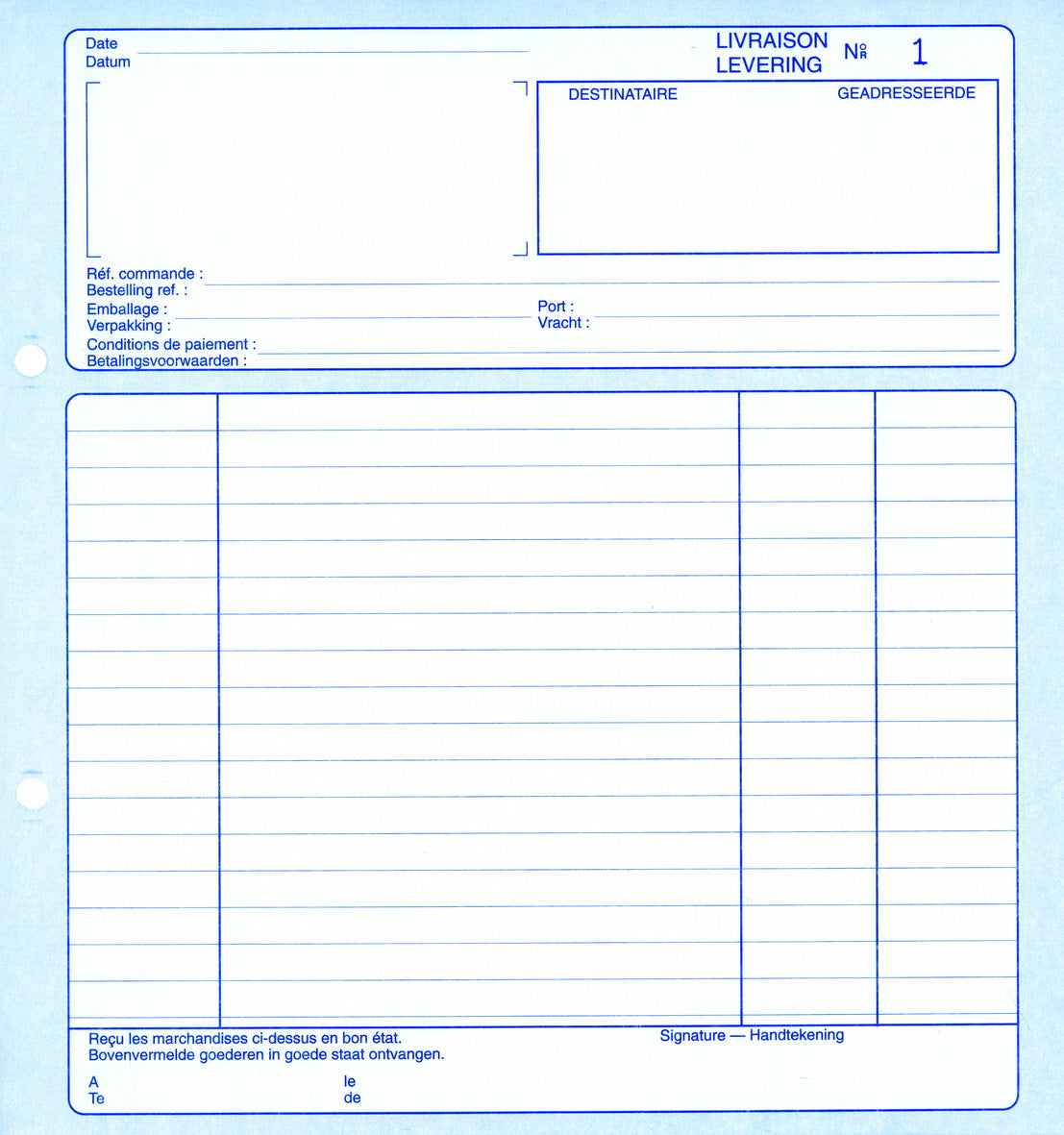 Ref: 22105 - Carnet "Livraisons- Leveringen" - 210 x 210 - 50 dupli - vendu par 5