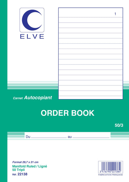 Ref: 22138 - Carnet"Order Book" - A4 - 50 tripli - vendu par 5