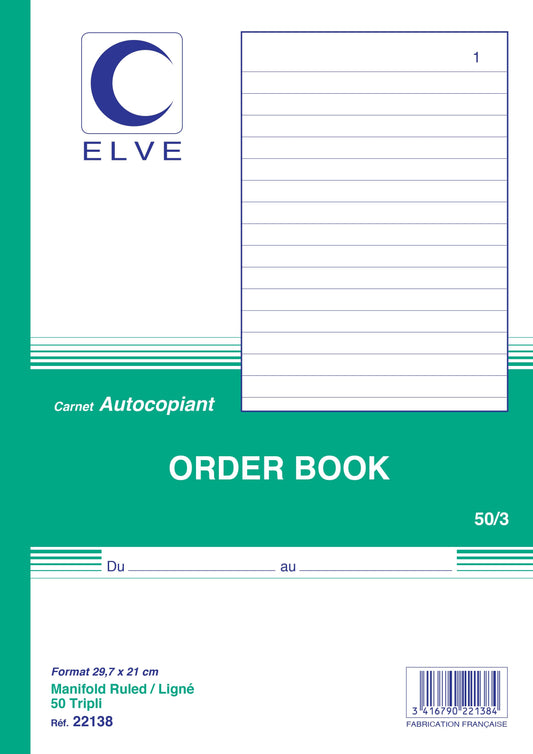 Ref: 22138 - Carnet"Order Book" - A4 - 50 tripli - vendu par 5