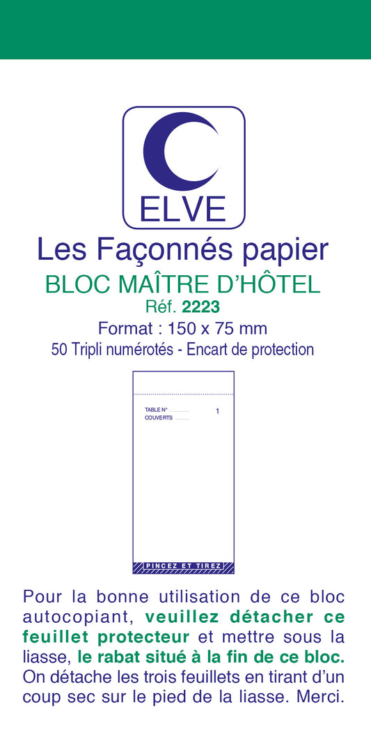 Lot de 10 blocs "maître d'hôtel numérotés" - Ref : 2223