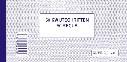 Ref: 2231 - Carnet à souche "Reçus sans TVA-Kwijtschriften" - 102x210 - 50 plis - vendu par 10