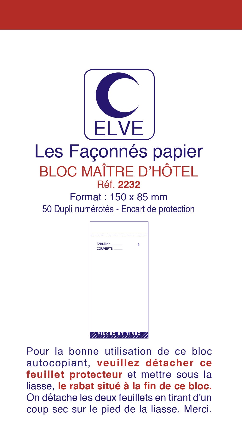 Ref: 2232 - Lot de 10 blocs "maître d'hôtel" numérotés" - 150 x 85 - 50 dupli -