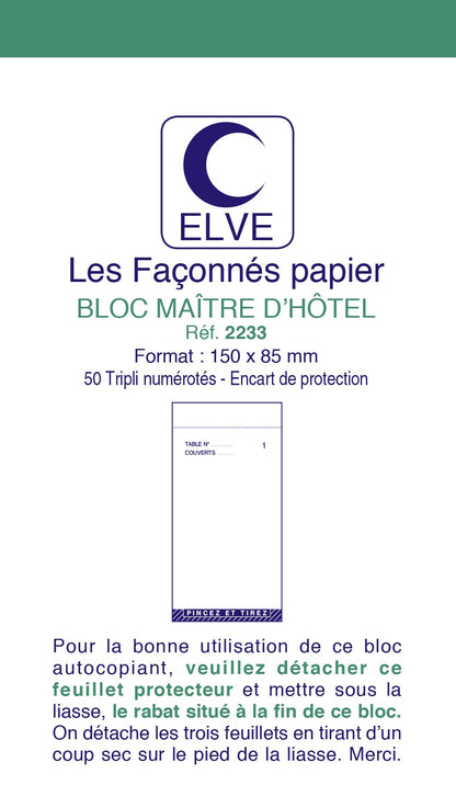 Ref: 2233 - Lot de 10 blocs maître d'hôtel numérotés" - 150 x 85 - 50 tripli -