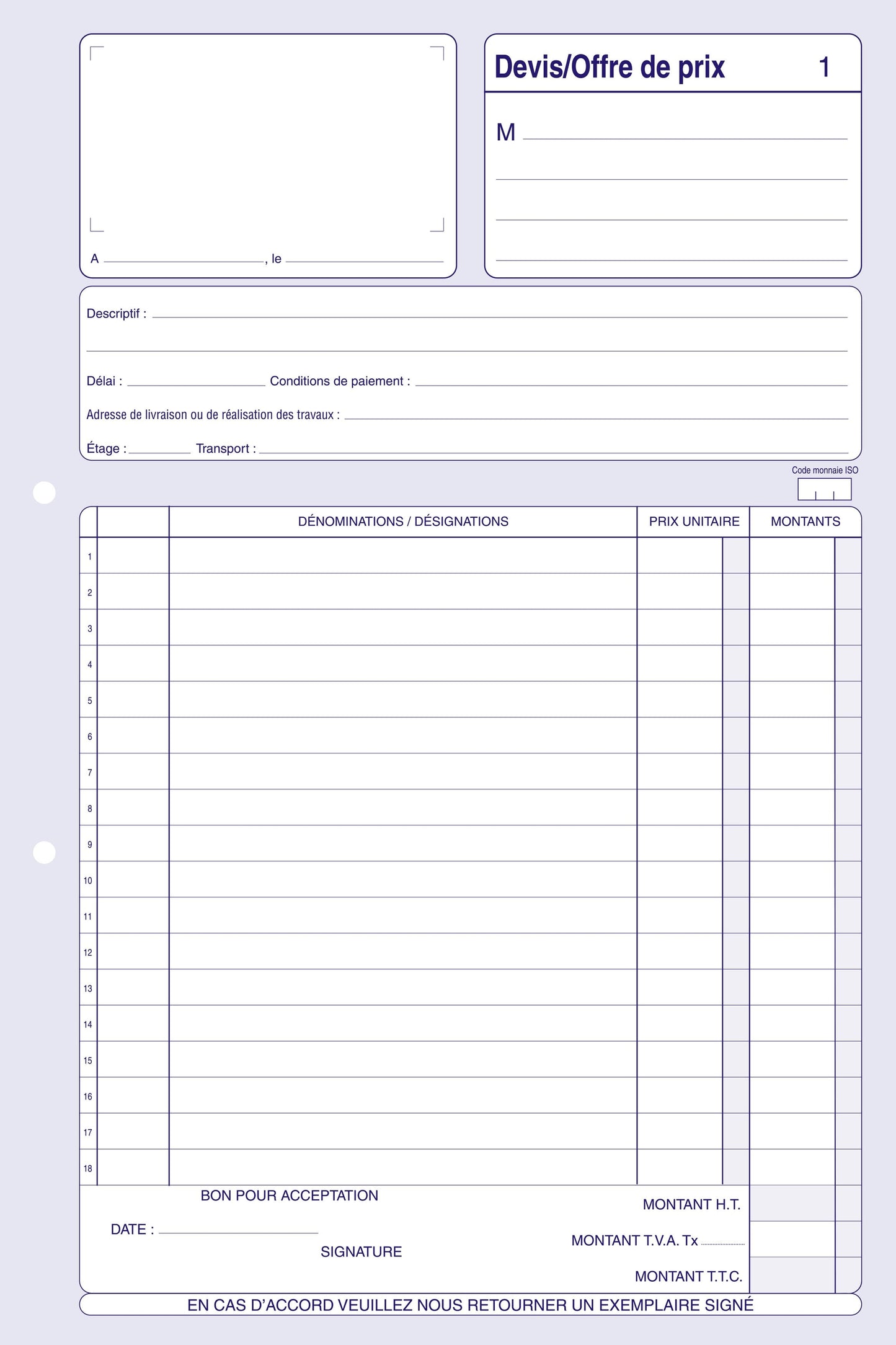 Ref: 2300 - Carnet "Devis" - A4 - 50 dupli - Vendu par 5