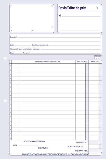 Ref: 2300 - Carnet "Devis" - A4 - 50 dupli - Vendu par 5