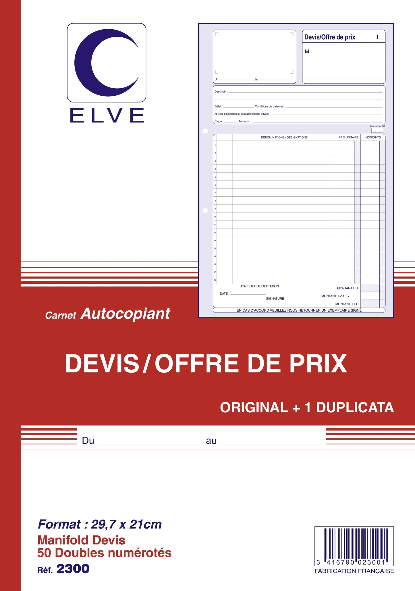 Ref: 2300 - Carnet "Devis" - A4 - 50 dupli - Vendu par 5