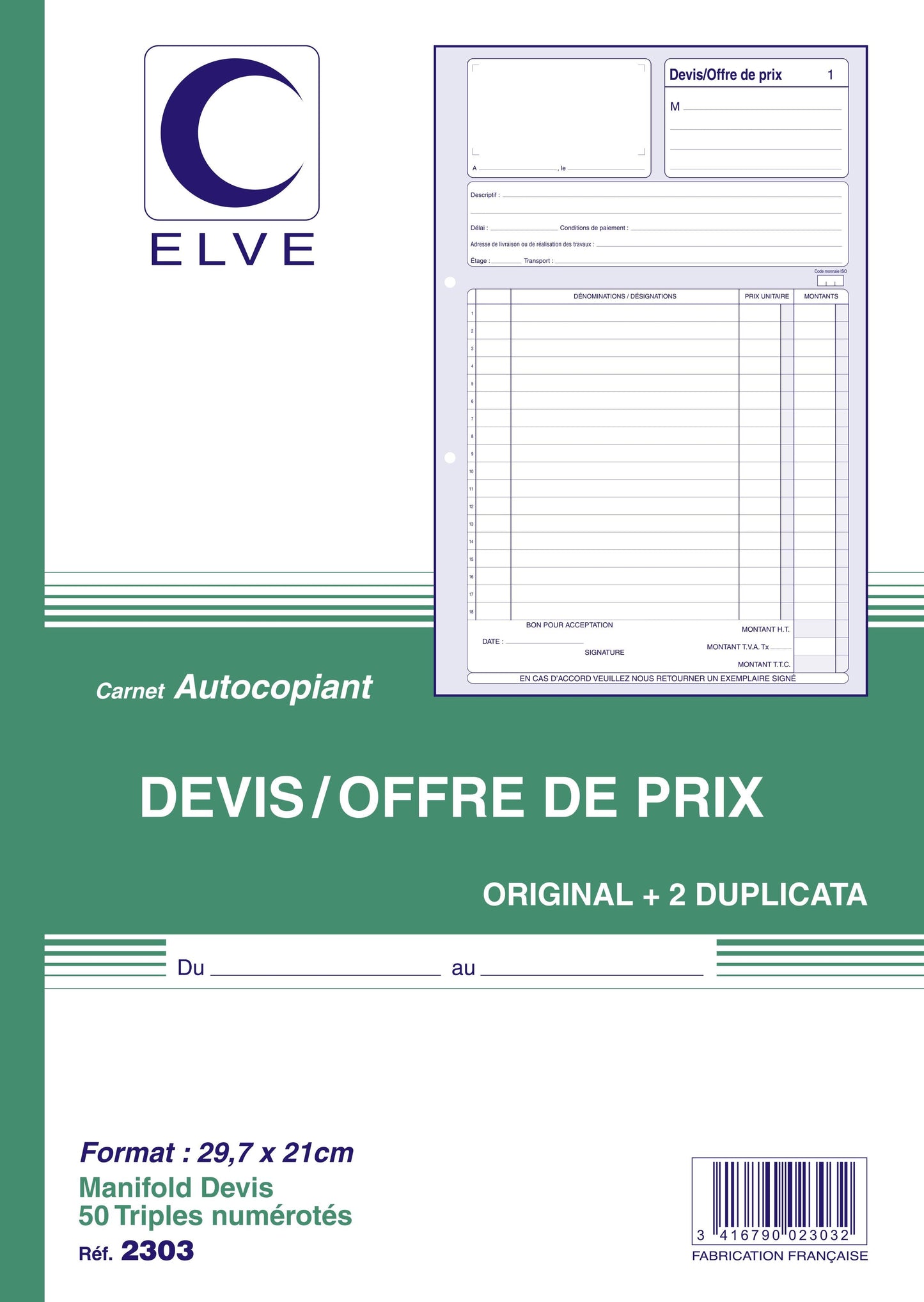 Ref: 2303 - Carnet "Devis" - A4 - 50 tripli - Vendu par 5