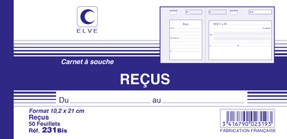 Carnet à souche "Reçus sans TVA"  Ref: 231BIS