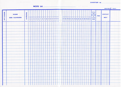 Carnet chantier relevé mensuel - Ref : 2442