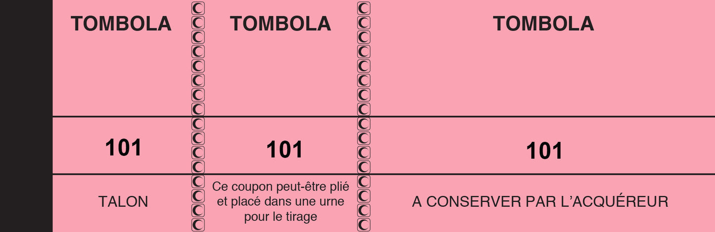 Ref: 254 - Lot de 10 blocs tombola roses numérotés - 50x150 - 100 feuillets
