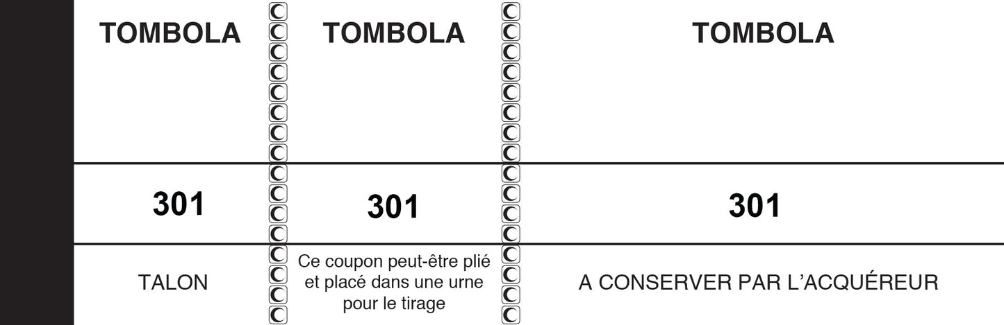 Ref: 25 - Lot de 10 blocs tombola blancs numérotés - 50x150 - 100 feuillets
