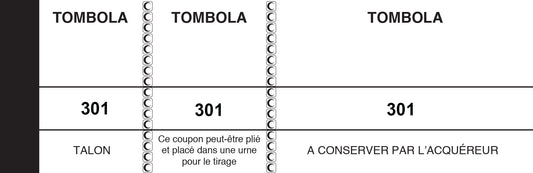 Ref: 25 - Lot de 10 blocs tombola blancs numérotés - 50x150 - 100 feuillets