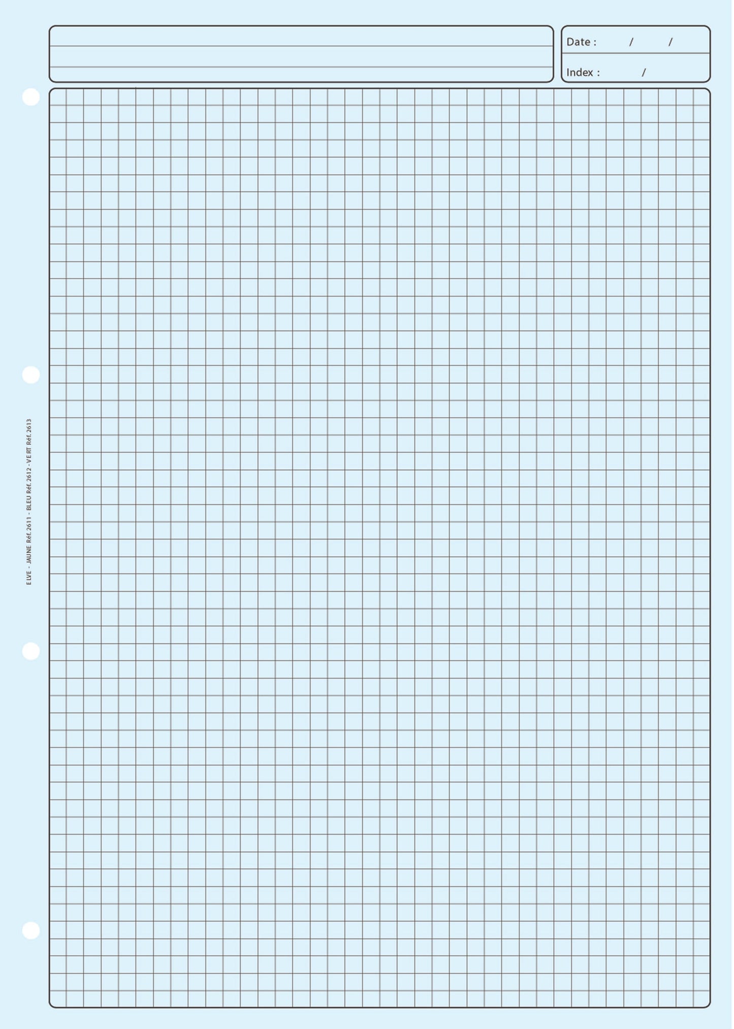 Ref: 2612 - Bloc d'écriture quadrillé 5x5 297x210 80 pages. Papier offset bleu