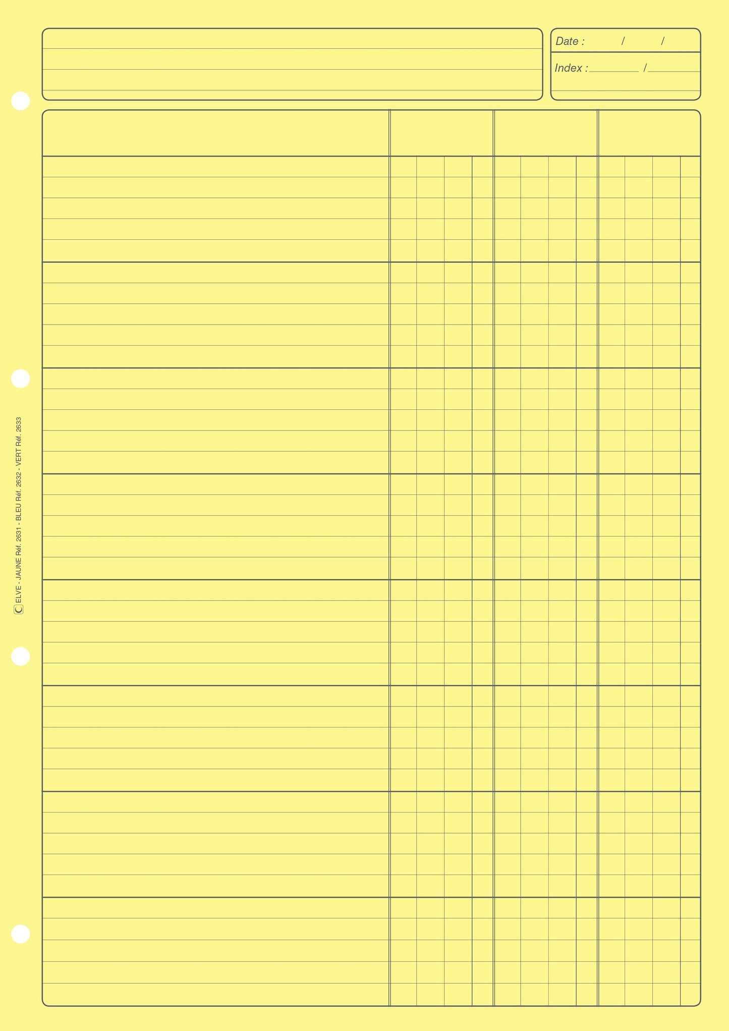 Ref: 2631 - Bloc Audit 3 colonnes 297x210 - 80 Pages. Papier offset jaune