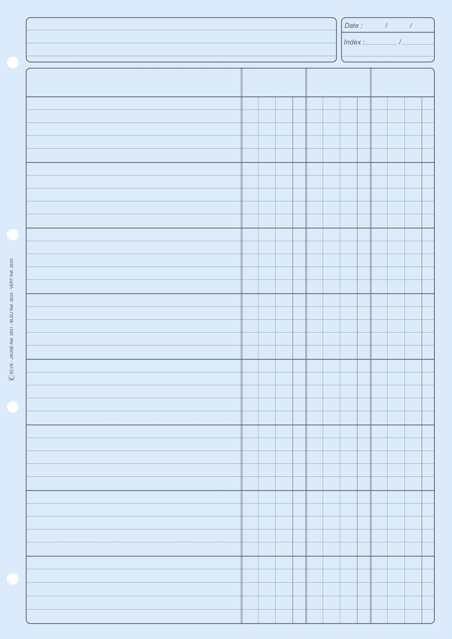 Ref: 2632 - Bloc Audit 3 colonnes 297x210 - 80 pages. Papier offset bleu