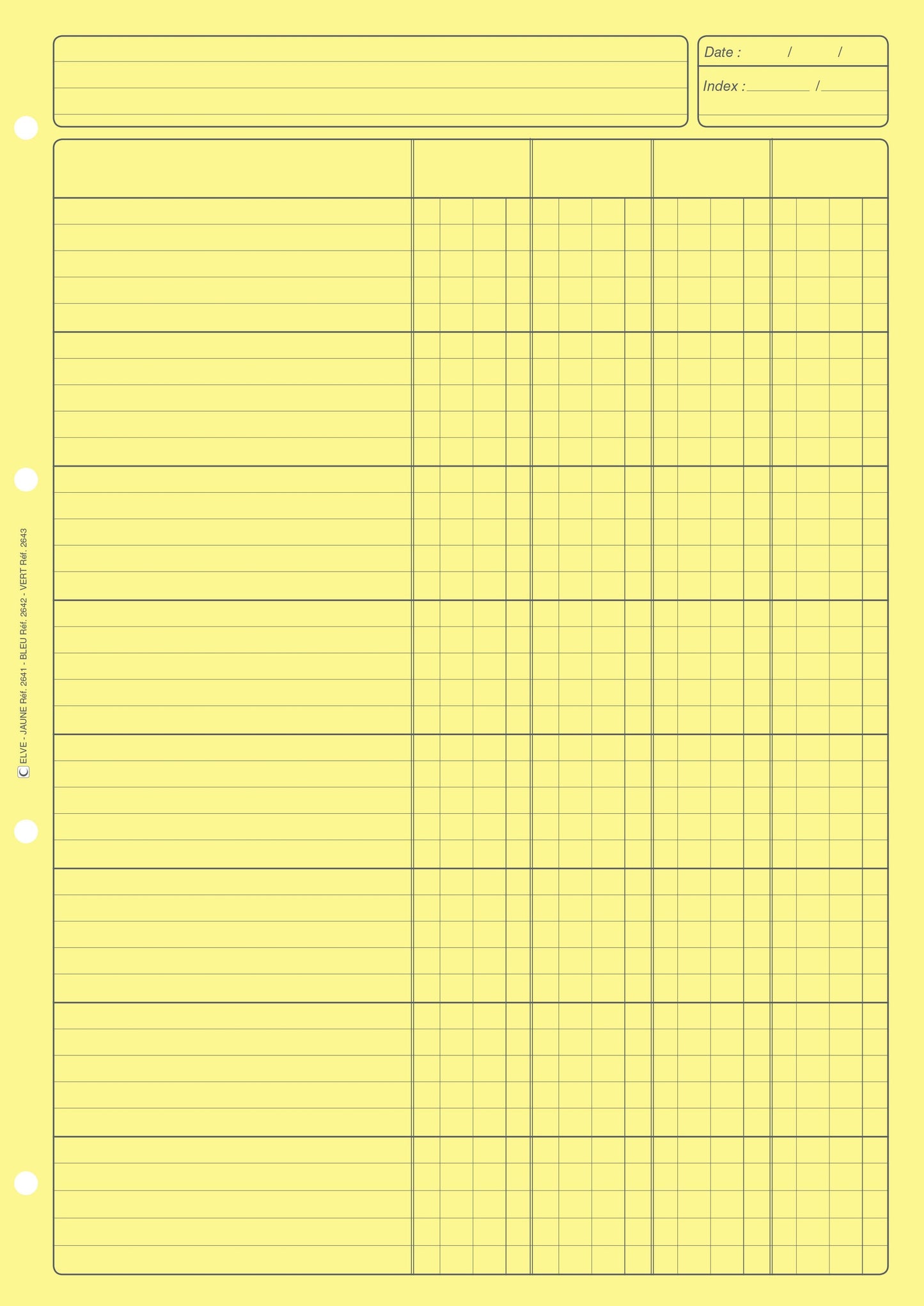 Ref: 2641 - Bloc Audit 4 colonnes 297x210 80 pages. Papier offset jaune