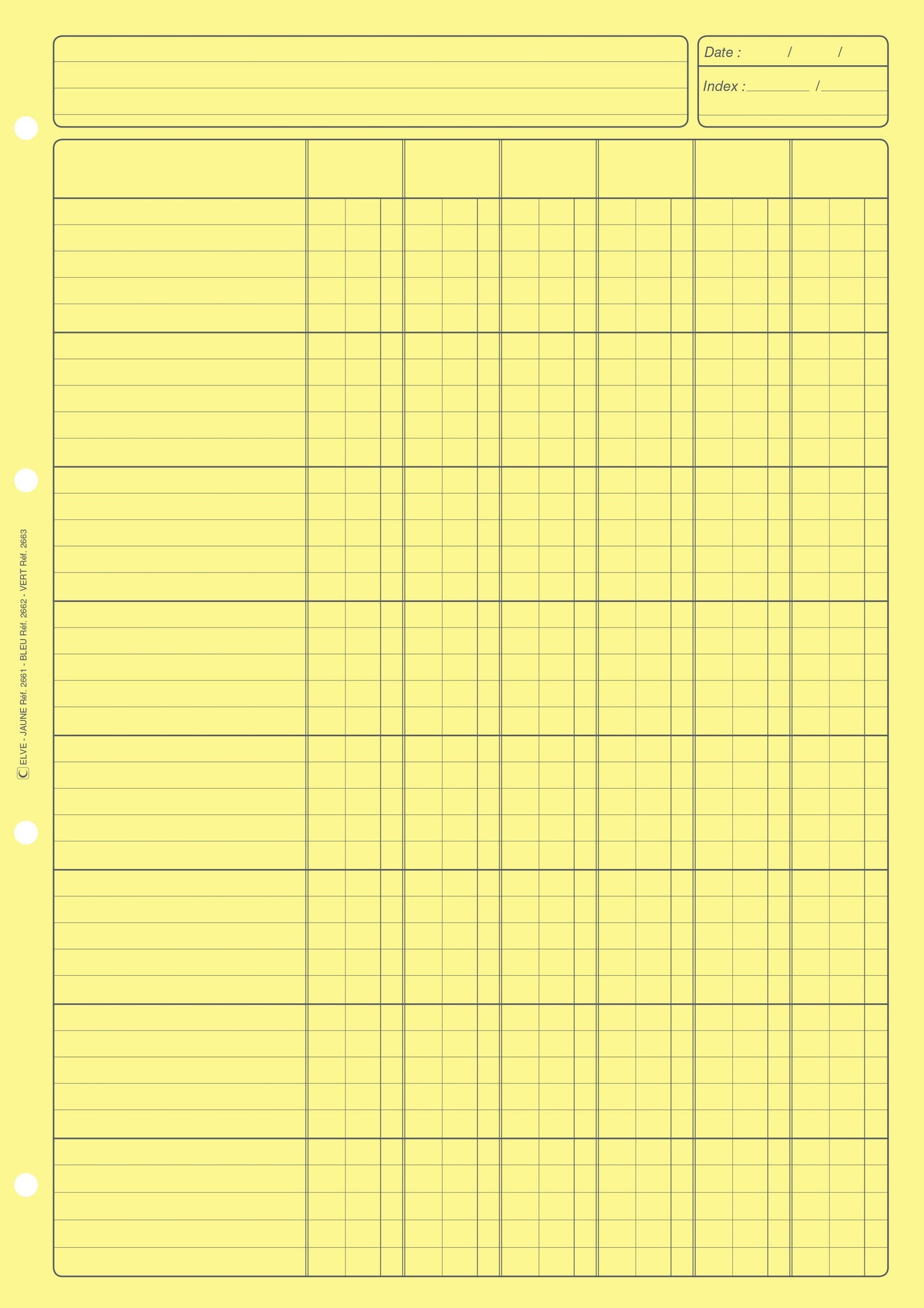 Ref: 2661 - Bloc Audit 6 colonnes - 297x210 - 80 Pages. Papier offset jaune