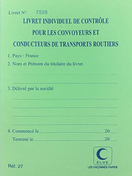 Livret de contrôle pour transporteurs routiers - Ref : 27