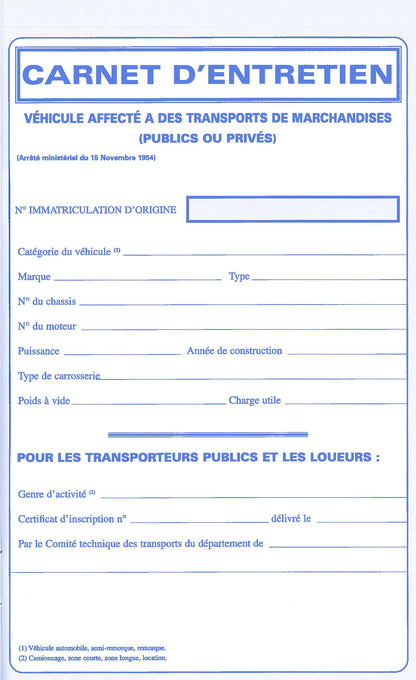 Carnet entretien de véhicule - protège-cahier cristal - Ref : 28