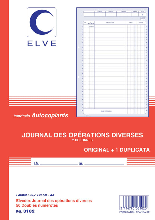Ref: 3102 - Carnet "Opérations diverses" - 297 x 210 - 50 dupli - vendu par 5