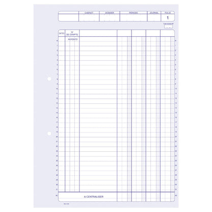 Ref: 3104 - Carnet "Journal de ventilation 4 colonnes" - 297 x 210 - 50 dupli - vendu par 5