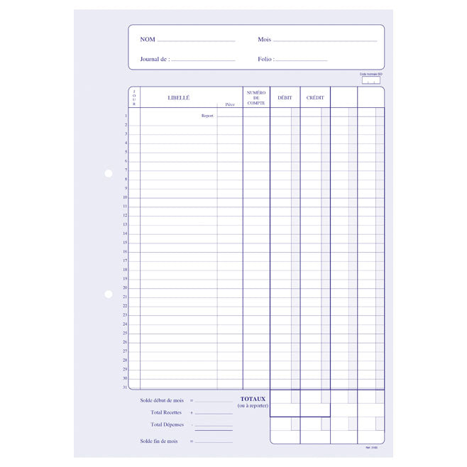 Ref: 3105 - Carnet "Journal de trésorerie" - 297 x 210 - vendu par 5