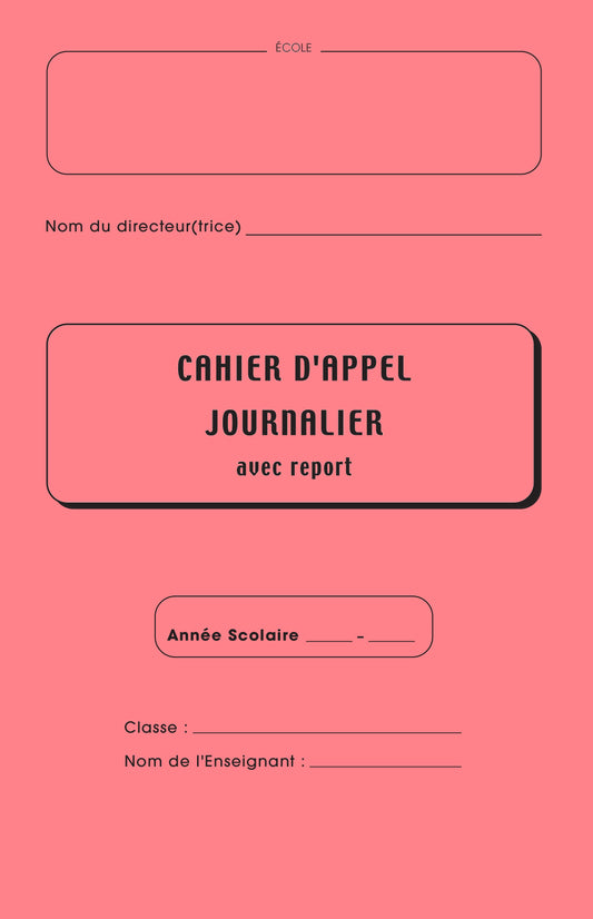 Registre Cahier d'appel journalier non entaillé - Ref : 36286