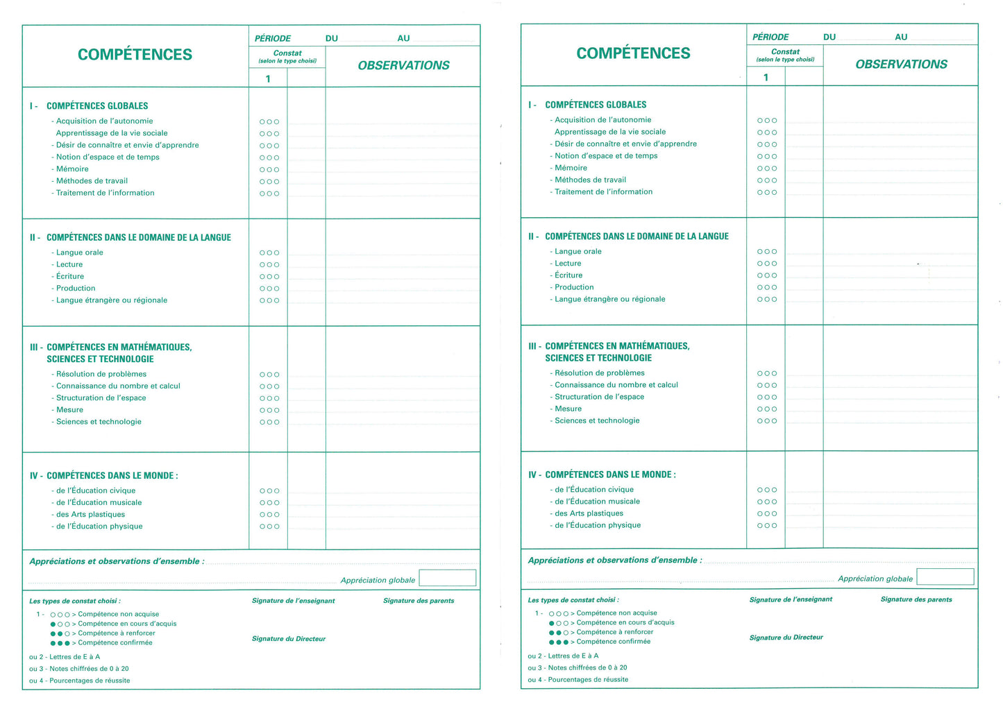 Registre livret scolaire d'évaluation Cycle 1 - Vert - Ref : 36699